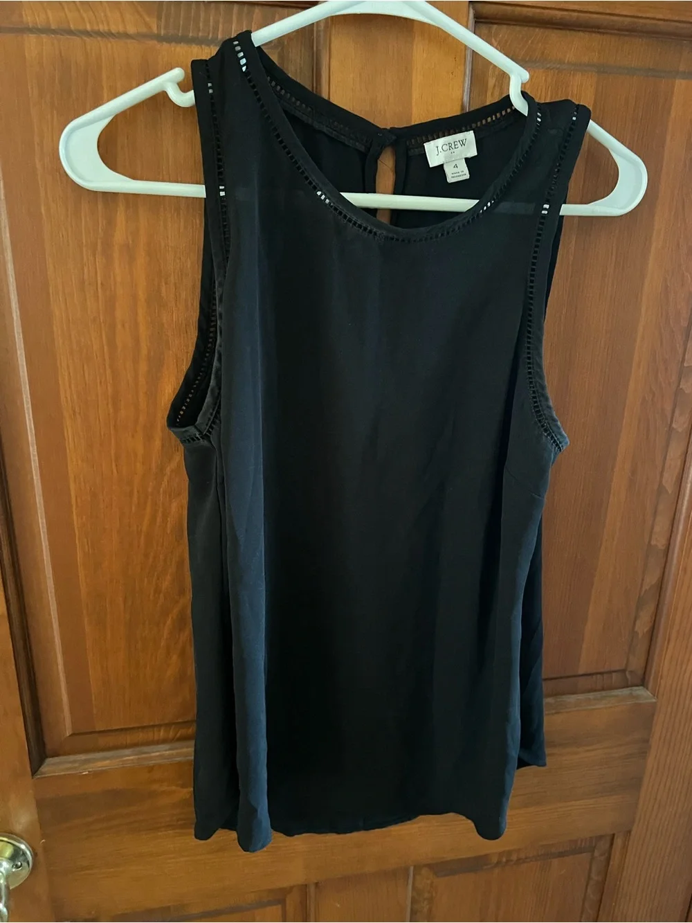 J. Crew Black Sleeveless Sheer-Trim Shell
